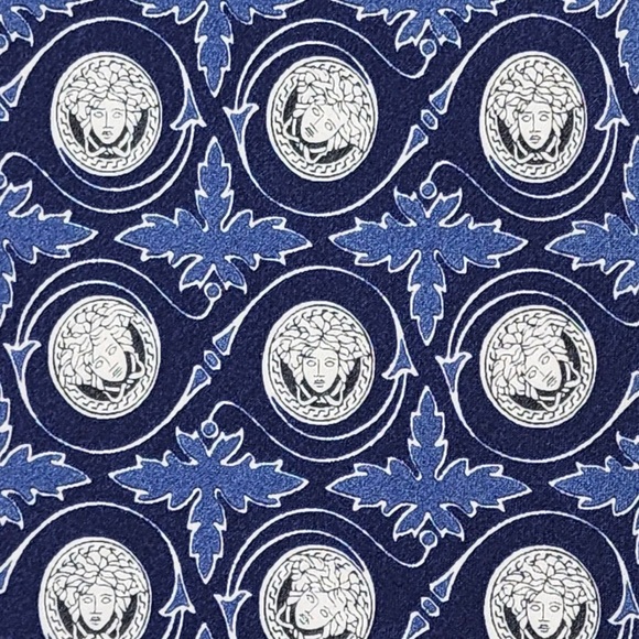 NWOT Authentic Versace Blue Silk Emblem Logo Tie - Picture 2 of 6